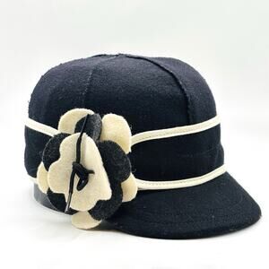 Stormy Kromer Wool Cap Hat Black Flower Womens Petal Pusher size 6 7/8 Mackinaw